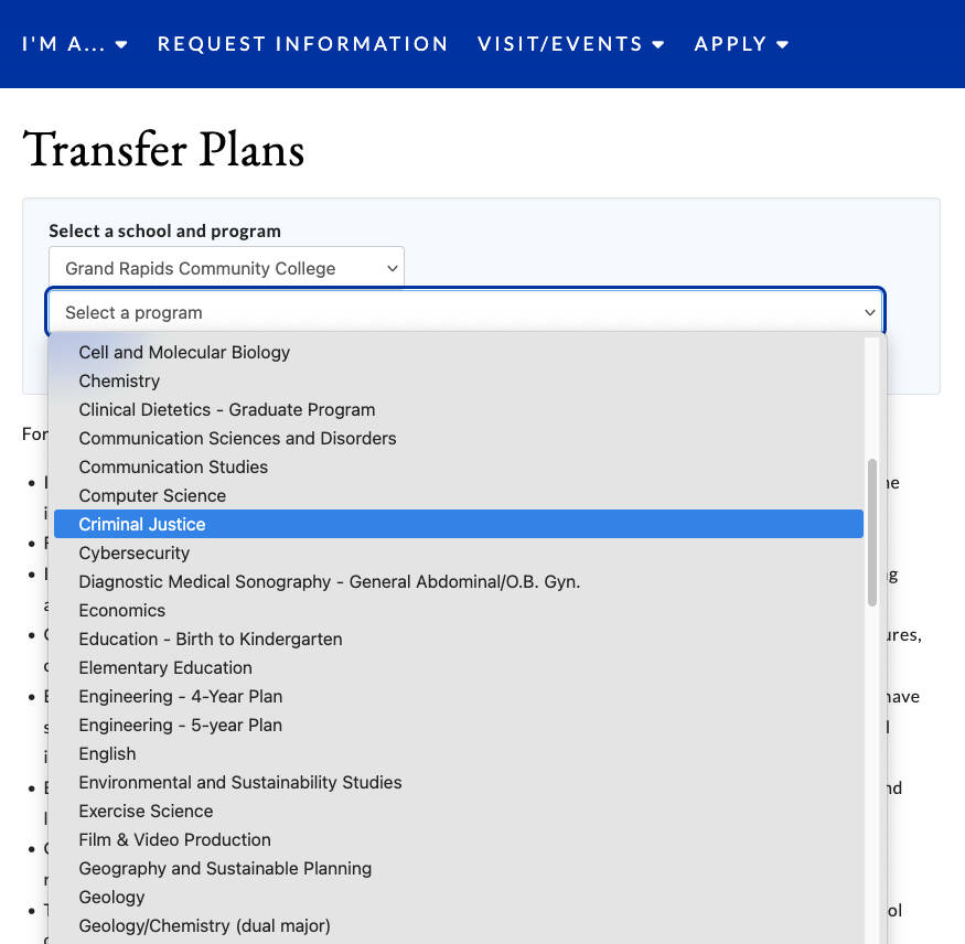 screenshot of computer reviewing the transfer guide